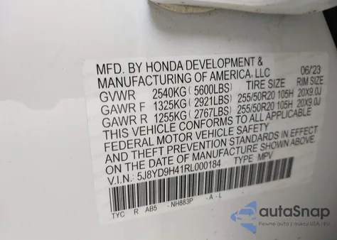 2024 Acura Mdx Technology Package z USA, uszkodzony, nr VIN 5J8YD9H41RL000184
